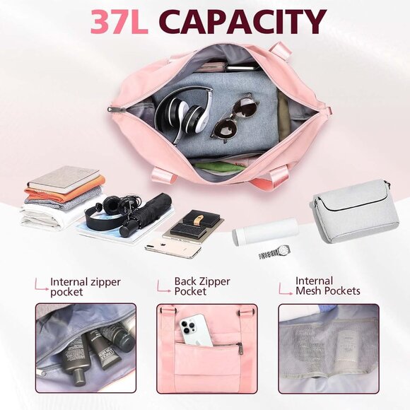 Travel Duffle Bag, Waterproof Weekender Carry On Tote Bags for Women, Sport Gym - Picture 4 of 7